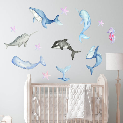 Watercoloured Whale Wall Decals 